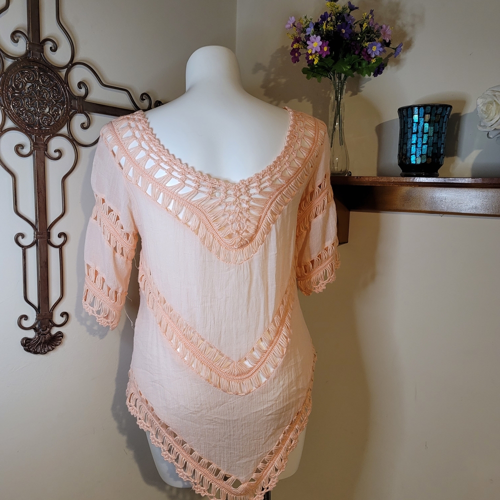 Dreamers Peach Crochet Trim Blouse - Picture 2 of 3